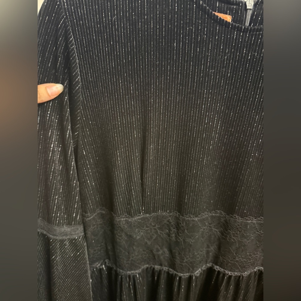 Long Sleeve Black Lace-Trim Evening long Dress fits Xl & XXL Good for Maternity - Picture 6 of 9